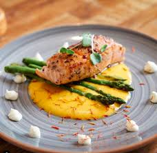 Roasted Salmon With Butternut Squash Puree Roasted Asparagus Trio Of Zest Roasted Asparagus Butternut Squash Puree Salmon Recipes