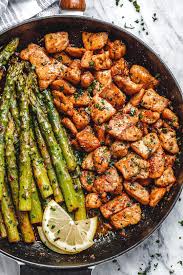Garlic Butter Chicken Bites With Lemon Asparagus Health Dinner Recipes Chicken Bites Recipes Recipes