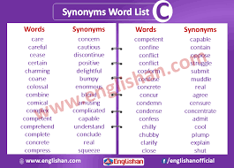 Synonyms Word List C Synonyms List A To Z Pdf Word List Synonyms And Antonyms Words
