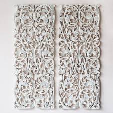 Pair Of Carved Wall Panel Bed Headboard Wood Carving Sculpture Wall Hanging White Wash Carved Wall Art Carved Wood Wall Art Carved Wood Wall Decor