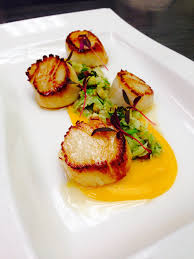 Pan Roasted Sea Scallops With Brown Butter Butternut Squash Puree Shaved Brussels Sprouts Celery Root And Apple Woo Butternut Squash Puree Food Smoked Bacon