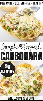 1 Large Spaghetti Squash 1 Tbsp Olive Oil 3 4 Cup Bacon Bits Cooked 4 Cloves Garlic In 2020 Speggetti Squash Recipes Spagetti Squash Recipes Healthy Squash Recipes