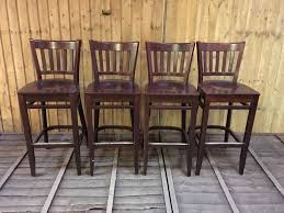 Set Of 4 Solid Wood Bar Stools Dark Wood Wooden Seat Pub Vert Slats Unbranded Wood Bar Stools Bar Stools Wood Bars