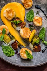 Seared Scallops With Butternut Squash Puree And Maple Bacon Brussels Sprouts Pureed Food Recipes Scallop Recipes Scallops Seared