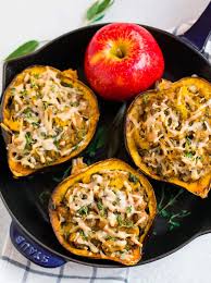 This Cozy Hearty Italian Sausage Stuffed Acorn Squash With Apples Mushrooms And Herbs Is A Sausage Stuffed Acorn Squash Acorn Squash Recipes Squash Recipes