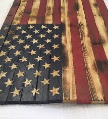 Wooden American Flag With Carved Stars And Painted And Burnt Stripes Wooden American Flag American Decor Wood Flag
