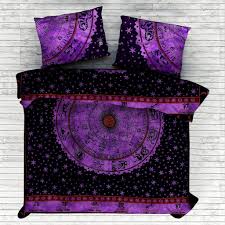 Indian Astrology Bohemian Purple Duvet Cover With Pillow Cases Hippie Bedding Purple Duvet Cover Boho Duvet Cover