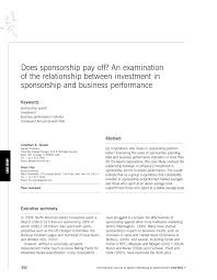 Club business development associate (temporary agency employee). Pdf Does Sponsorship Pay Off An Examination Of The Relationship Between Investment In Sponsorship And Business Performance
