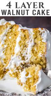 Whipped Cream Frosting Keeps This Cake Lighter Than Other Desserts 4 Layer Walnut Cake Is An Easy Semi Homemade D Walnut Cake Yellow Cake Recipe Nutty Dessert
