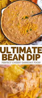Ultimate Bean Dip Made With Refried Beans Cream Cheese Salsa Cheddar And Taco Seasoning Is The Superbowl Party Food Bean Dip Recipes Party Food Appetizers