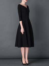 Vintage 3 4 Sleeve A Line Shirred V Neck Midi Dress Dresses Formal Elegant Classy Dress Black Dress