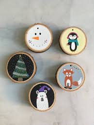 5 Hand Painted Ornaments Wood Round Hanging Christmas Ornaments Birch Rounds Christmas Christmas Crafts Decorations Wood Ornaments Wood Christmas Ornaments