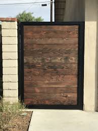 Steel Frame Gate With Stained Redwood Inserts Fence Gate Design Wood Gate Backyard Gates