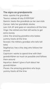 The Signs As Grandparents Zodiac Star Signs Zodiac Signs Funny Zodiac