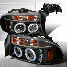 97 04 Dodge Dakota 98 03 Durango Halo Led Projector Headlights Black Pair Dodge Dakota Dodge Projector Headlights