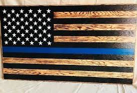Handmade Rustic American Flag Wooden Thin Blue Line Charred Burnt Rustic American Flag American Flag Wood Wooden American Flag