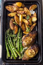 One Pan Lemon Roast Chicken And Asparagus Salted Mint Recipe Lemon Roasted Chicken Healthy Recipes Recipes