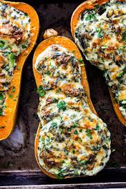 Creamed Spinach Stuffed Butternut Squash Simply Delicious Recipe Squash Recipes Recipes Butternut Squash Recipes