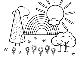 Disegni Facili Da Copiare Paesaggio Da Colorare Alberi E Vegetazione Arcobaleno E Sole Disegni Facili Schizzi Disegni