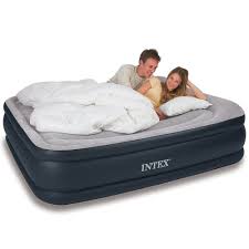Amazon Com Intex Deluxe Pillow Rest Raised Airbed With Soft Flocked Top For Comfort Built In Pillow And Electric Pum Air Mattress Camping Air Mattress Intex