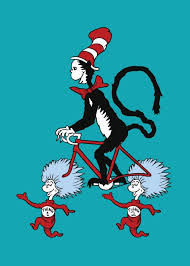 Cat In The Hat Riding Bike With Thing 1 And Thing 2 Wheels 5x7 Print 21 Bicycle Art Bike Art Bicycle Quotes