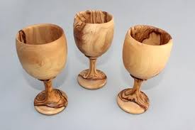 Set Of 03 Olive Wood Wine Cups Wooden Wine Glasses Olive Wood Wine