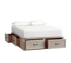 Stratton Storage Platform Bed Frame With Drawers Wooden Beds Pottery Barn Beautiful rustic aspen log bed frame with wood burned plank scene in the headboard. stratton storage platform bed with drawers