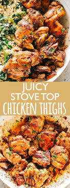 Juicy Stove Top Chicken Thighs Perfectly Golden Tender And Juicy Skinless A Chicken Thights Recipes Chicken Recipes Boneless Boneless Chicken Thigh Recipes