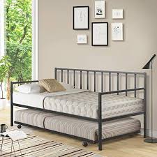 New Giantex Twin Size Daybed And Trundle Frame Set Trundle Bed With 4 Casters Premium Metal Slat Support E Trundle Bed Platform Mattress Daybed With Trundle