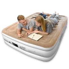 Joofo Air Mattress Queen Breathability And Comfort Double High Raised Inflatable Airbed With Upgraded Built In Pump For Guests Air Mattresses Mattress Air Bed
