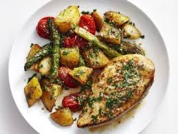 Chicken With Garlic Potatoes And Asparagus Recipe Potato And Asparagus Recipe Food Network Recipes Garlic Potatoes