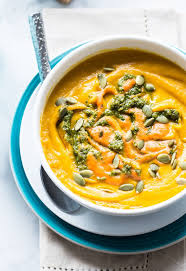 Roasted Carrot And Butternut Squash Soup With Walnut Pesto Recipe Carrot Butternut Squash Soup Roasted Carrots Butternut Squash Soup