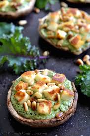 Stuffed Portobello Mushrooms With Ricotta Pesto Grilled Halloumi Recipe Recipes Food Vegetarian Recipes