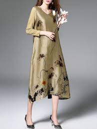 Shop Midi Dresses V Neck Floral Long Sleeve Vintage A Line Midi Dress Online Discover Unique Designers Fashion Casual Cocktail Dress Fashion Dresses Dresses