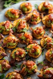 Sweet Potato Bites With Guacamole And Bacon Paleo Leap Recipe Dairy Free Appetizers Sweet Potatoe Bites Roasted Sweet Potatoes