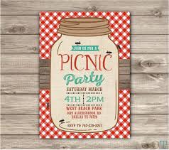 Picnic Park Party Mason Jar Beach Bbq Family Reunion Birthday Invitations Gingham Ants Rustic Wood Picnic Invitations Picnic Birthday Party Reunion Invitations