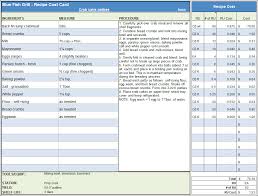 Menu Recipe Cost Spreadsheet Template Food Cost Recipe Cards Template Recipe Template