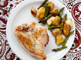Roasted Chicken New Potatoes And Asparagus The Chicken Potatoes And Asparagus All Roast In The Oven T Asparagus Recipe Chicken Recipes Chicken Asparagus
