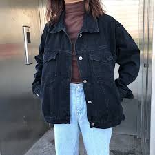 Vintage Long Sleeve Jacket Womens Jackets Casual Denim Jacket Outfit Black Jean Jacket