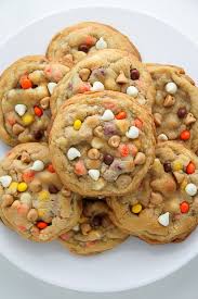 White Chocolate Reese S Pieces Peanut Butter Chip Cookies Baker By Nature Recipe Peanut Butter Chip Cookies Holiday Desserts Thanksgiving Desserts