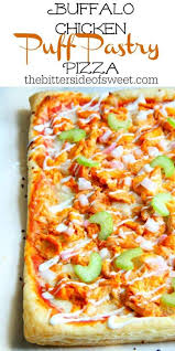 Buffalo Chicken Puff Pastry Pizza Is The Epitome Of Easy Dinner Grab A Rotisserie Chicken On Your Buffalo Chicken Puff Pastry Puff Pastry Pizza Chicken Puffs