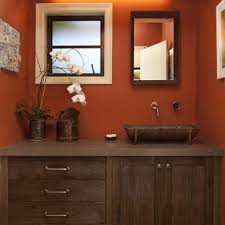 Cool, receding colors are frequently recommended for small bathrooms, but some cool colors turn gloomy in rooms without enough natural light. 75 Beautiful Rustic Bathroom With Orange Walls Pictures Ideas January 2021 Houzz