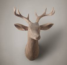Hand Carved Wood Stag Trophy Head Left Facing Wood Deer Head Animal Decor Hand Carved Wood