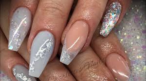 Young girls can have fun with press on nails that can be bright colors. Acrylic Nails Grey Design With Glitter Youtube
