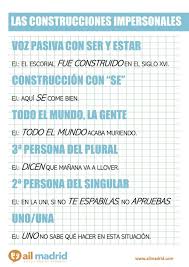Nivel C1 Las Oraciones Impersonales No Dan Cuenta De Ningun Sujeto En El Sentido De Agente De La Accion Y Educacion Espanol Voz Pasiva Gramatica Espanola