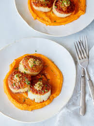 Seared Scallops Over Roasted Butternut Squash Puree Recipe Potato Puree Scallops Seared Roasted Butternut