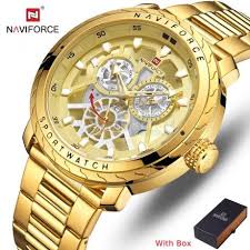 Naviforce Nf 9158 Chronograph Waterproof Stainless Steel Men S Watch Gold Gold Watch Men Gold Watch Watches For Men