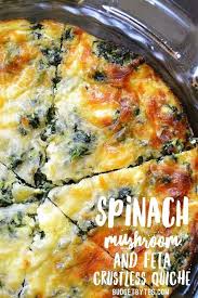Spinach Mushroom And Feta Crustless Quiche Recipe Cooking Recipes Quiche Recipes Recipes