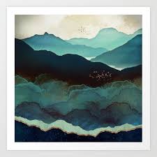 Indigo Mountains Art Print By Spacefrogdesigns Mountain Art Print Mountain Art Mountain Canvas