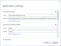And an example of a local configuration file. Develop Azure Functions Using Visual Studio Microsoft Docs